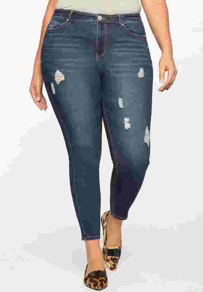 Classic Fit Peach Lift Distressed Skinny Jean image number 0