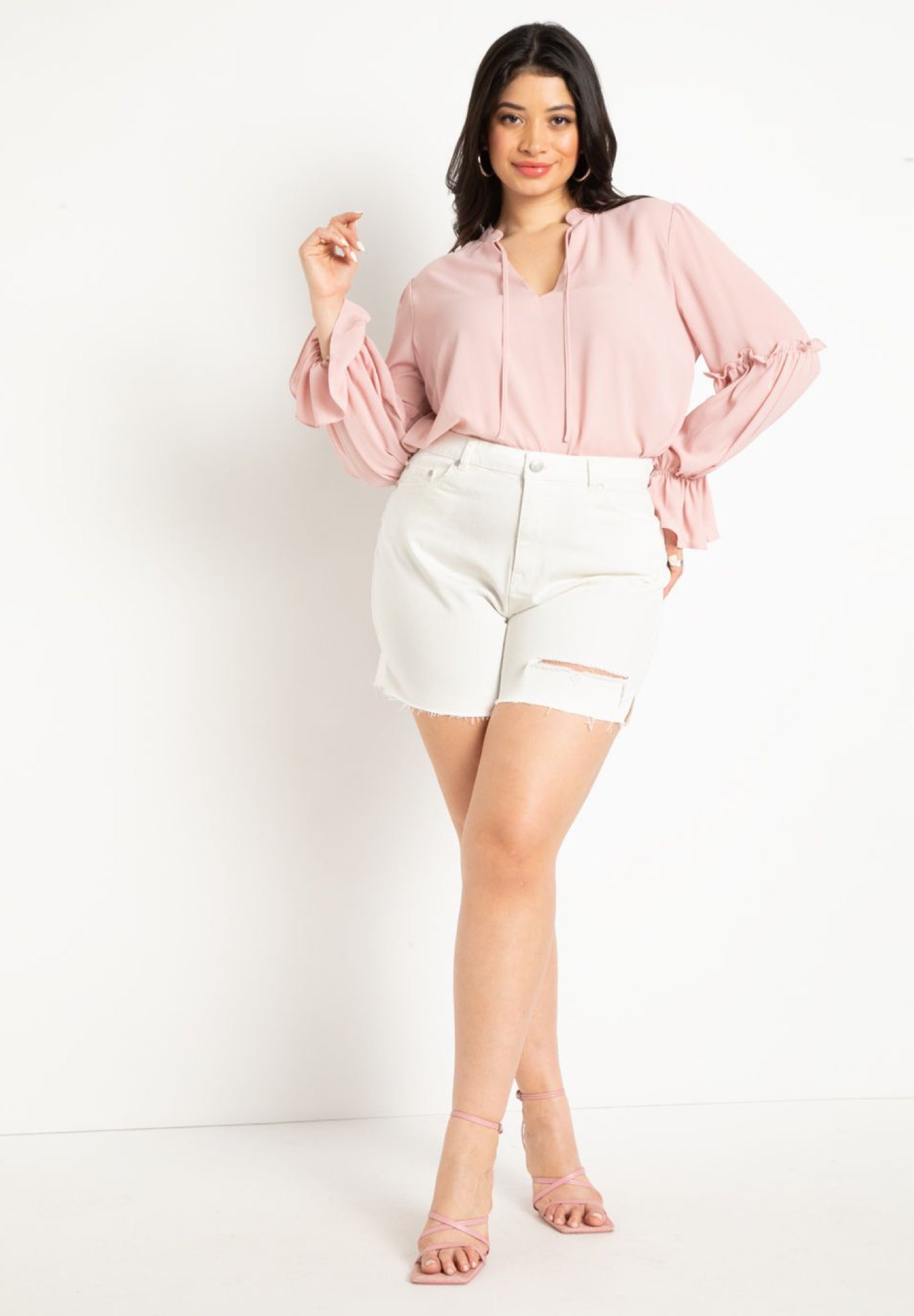 Distressed Split Hem Shorts image number 2