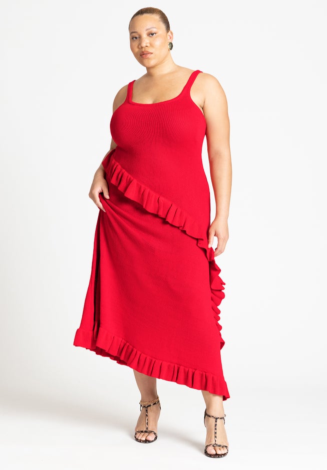 Sweater Ruffle Tank Dress image number null