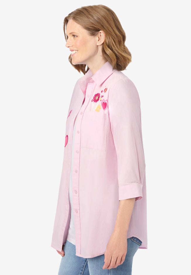 2-Piece Embroidered Poplin Tunic and Tee Set image number 3