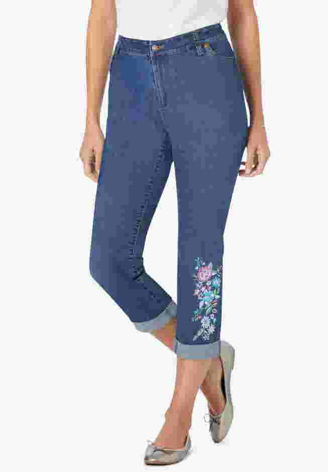 Womens Plus-Size Stretch Denim Five-Pocket Girlfriend Jeans image number 4