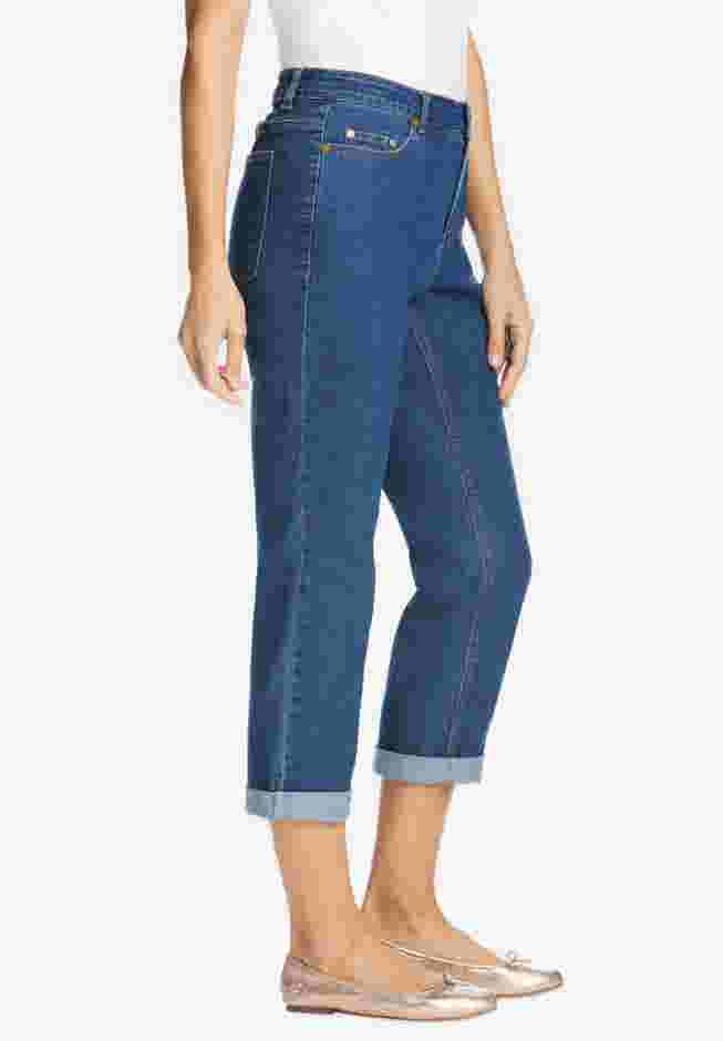 Womens Plus-Size Stretch Denim Five-Pocket Girlfriend Jeans image number 2