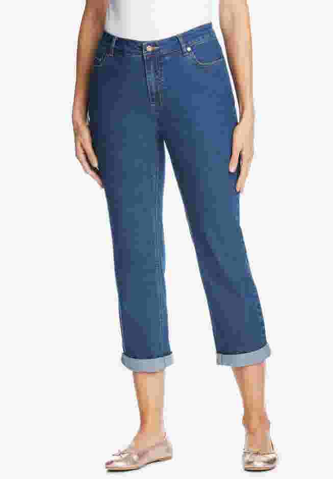 Womens Plus-Size Stretch Denim Five-Pocket Girlfriend Jeans image number 0