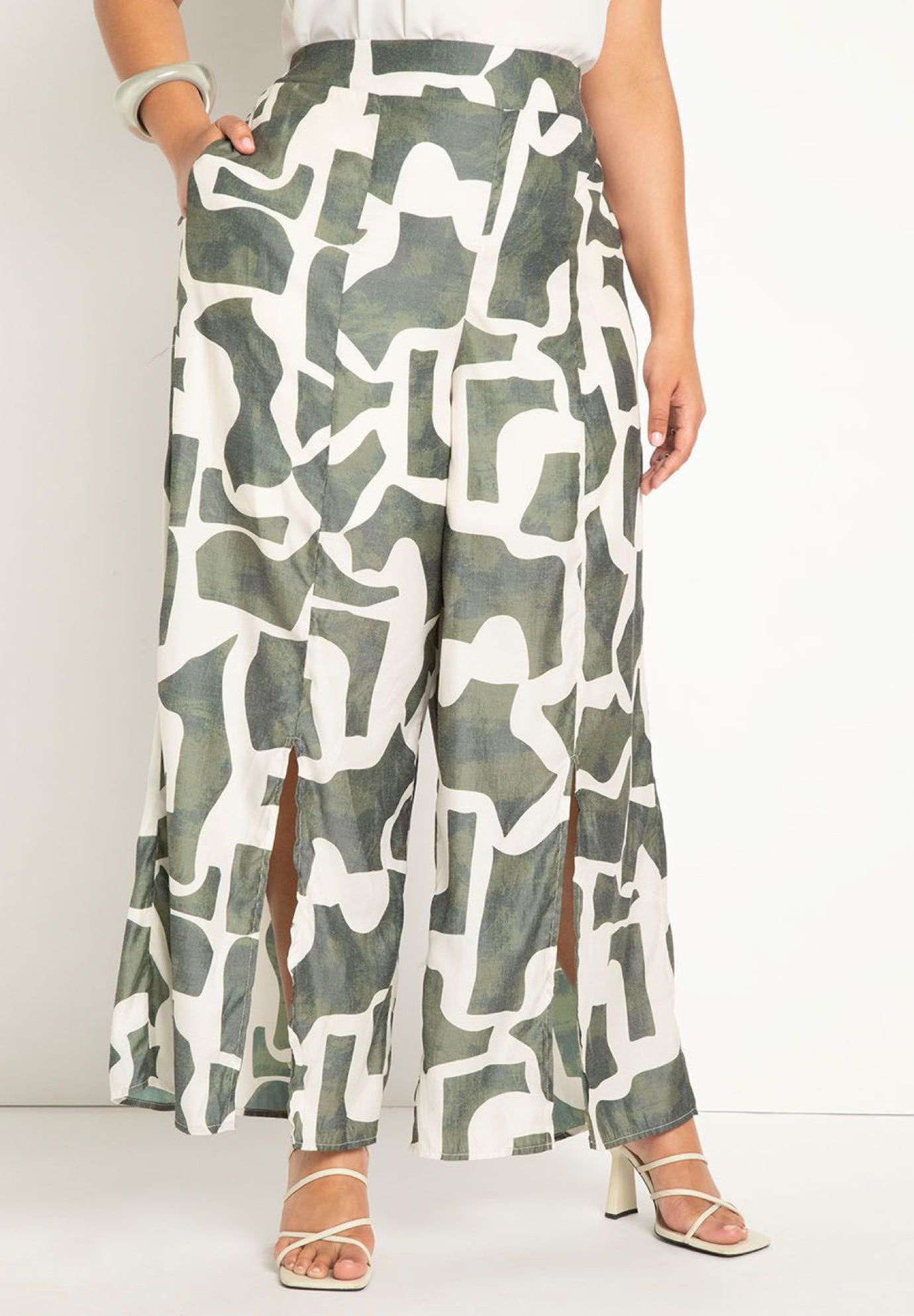 Pull On Wide Leg Pant with Slit Hem image number 1
