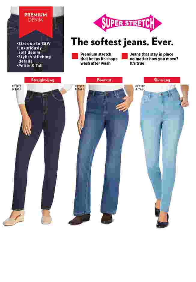 Womens Plus-Size Slim-Leg Stretch Comfort Denim Five-Pocket Jeans image number 3