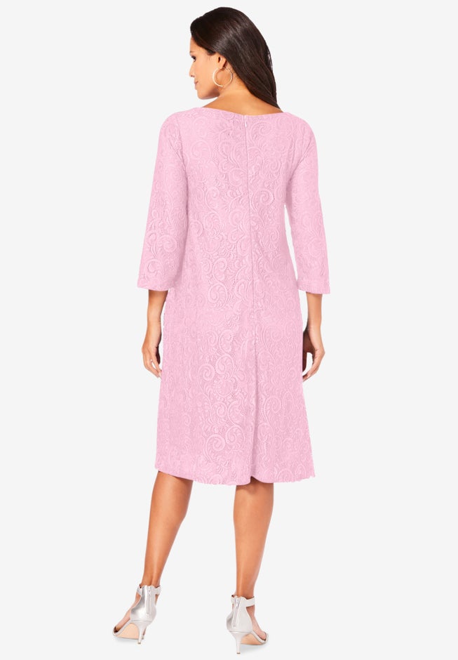 Plus-Size 3/4 Sleeve Boatneck Lace Swing Dress image number 1