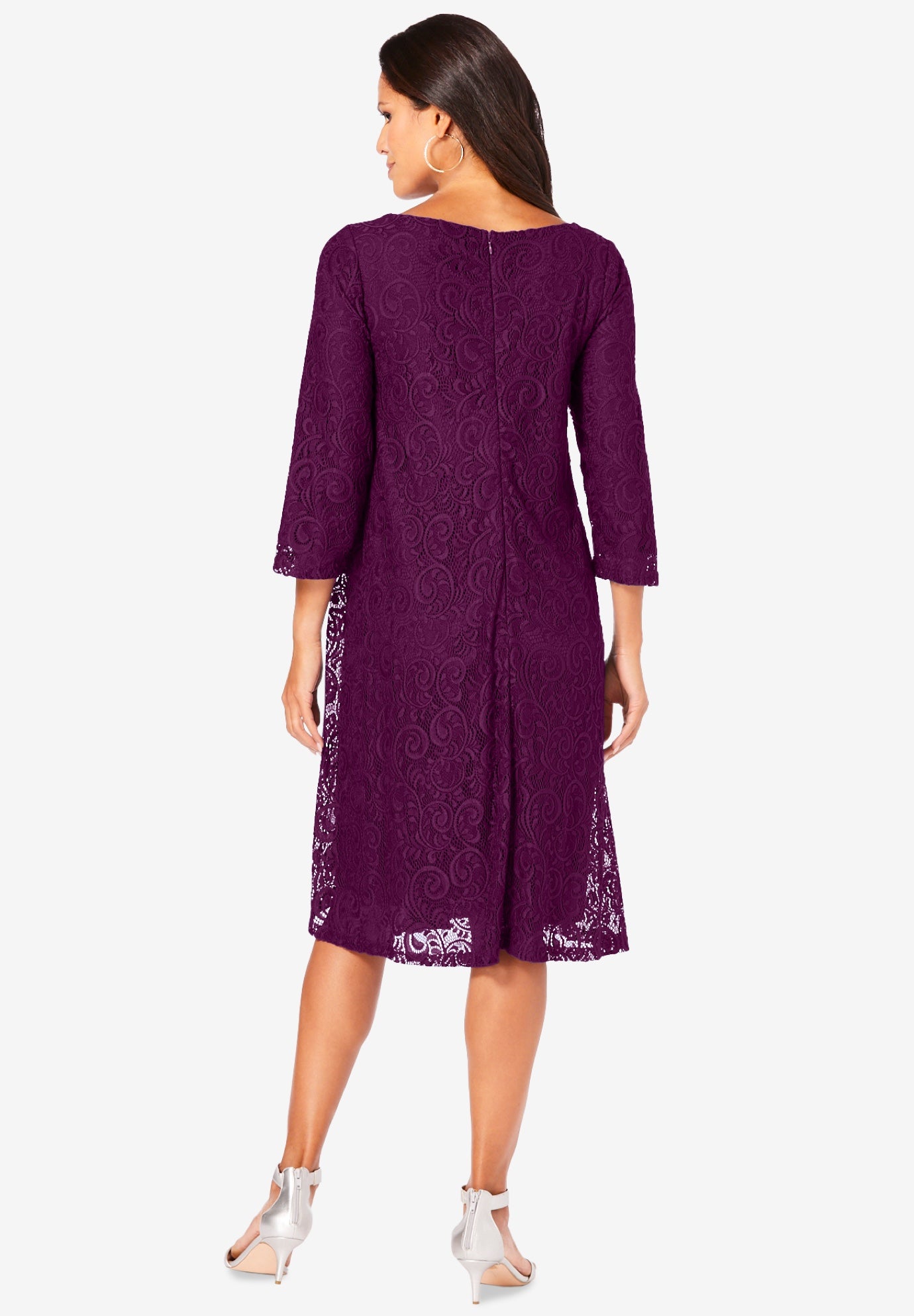 Plus-Size 3/4 Sleeve Boatneck Lace Swing Dress image number 1