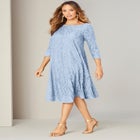 Plus-Size 3/4 Sleeve Boatneck Lace Swing Dress image number null