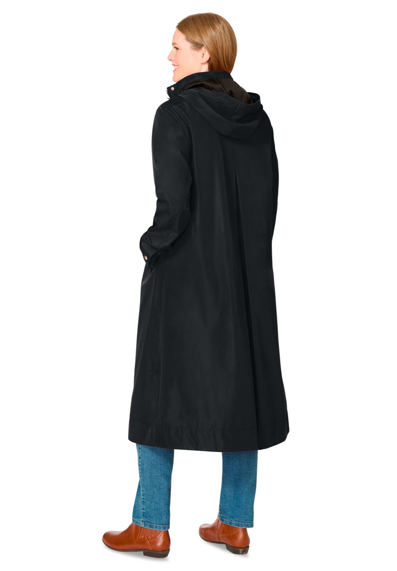 Long A-line Raincoat with Packable Hood image number 1