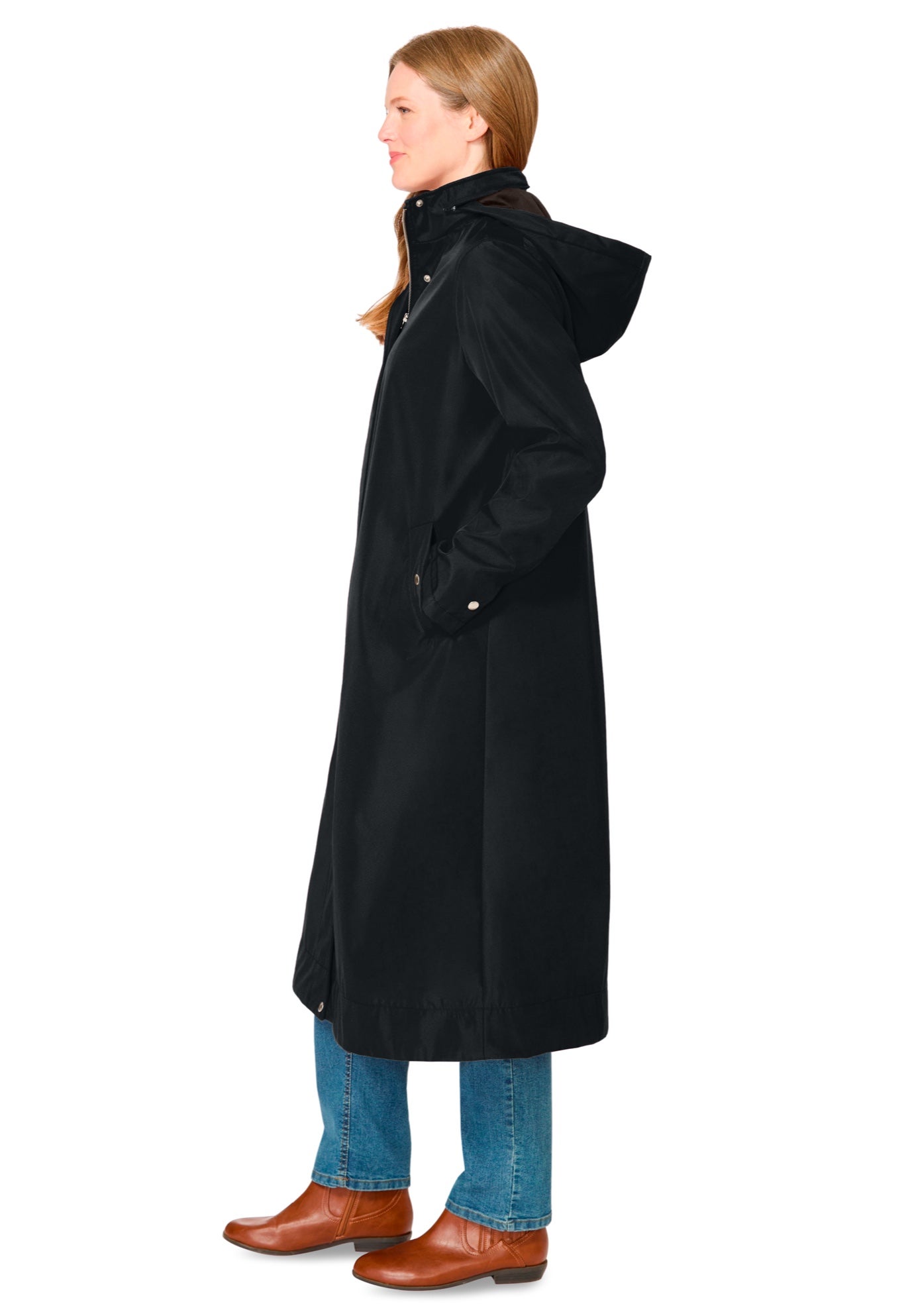 Long A-line Raincoat with Packable Hood image number 2