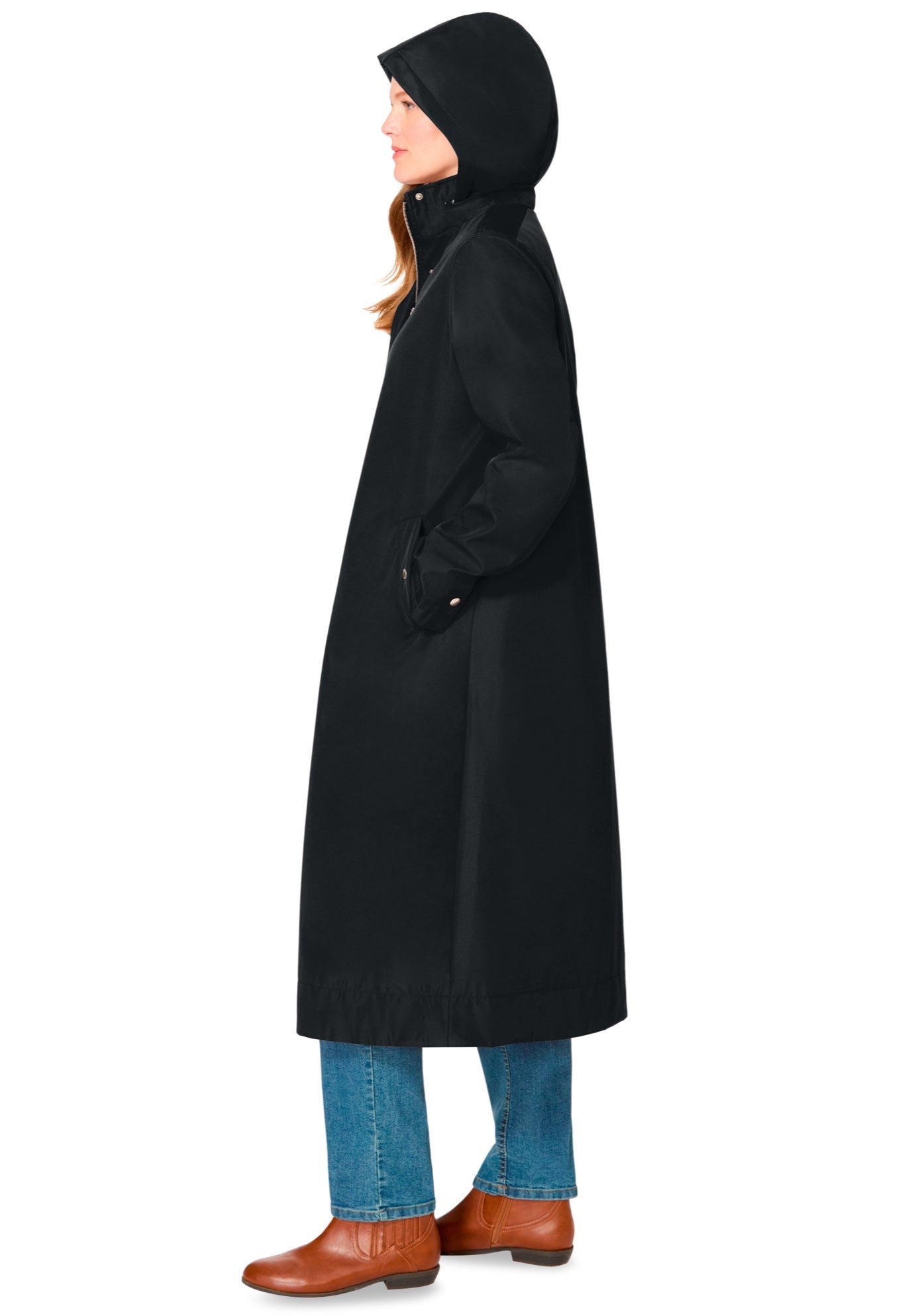 Long A-line Raincoat with Packable Hood image number 3