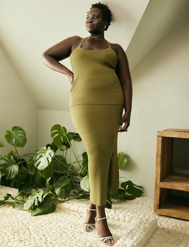 Maxi Sweater Skirt with Button Down Placket image number null