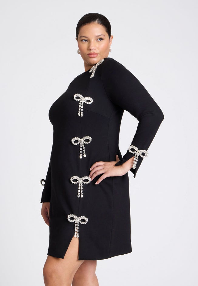 ELOQUII x kate spade new york Knit Crystal Bow Mini Dress image number 5