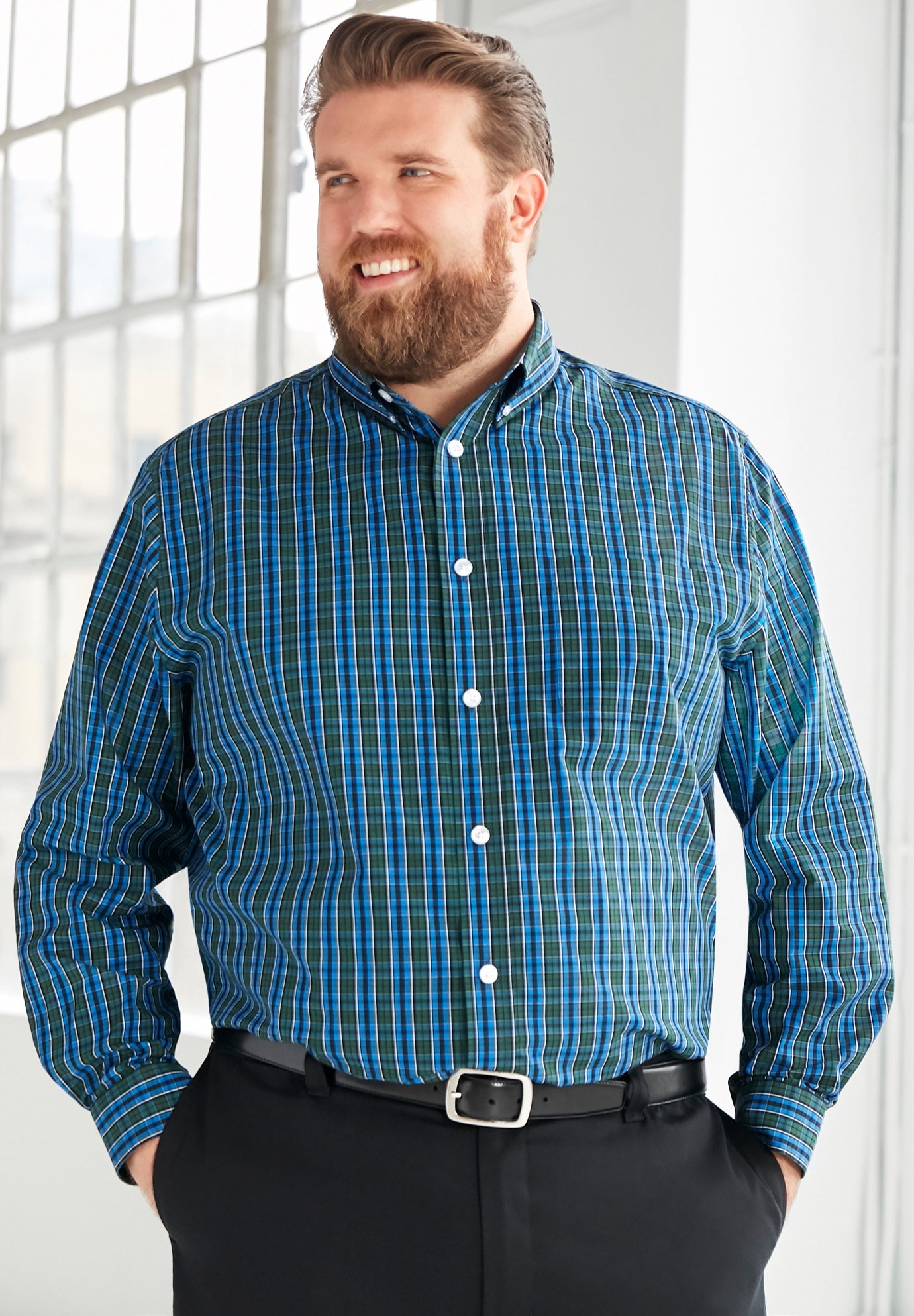 Long Sleeve Wrinkle-Free Plaid Shirt image number 1