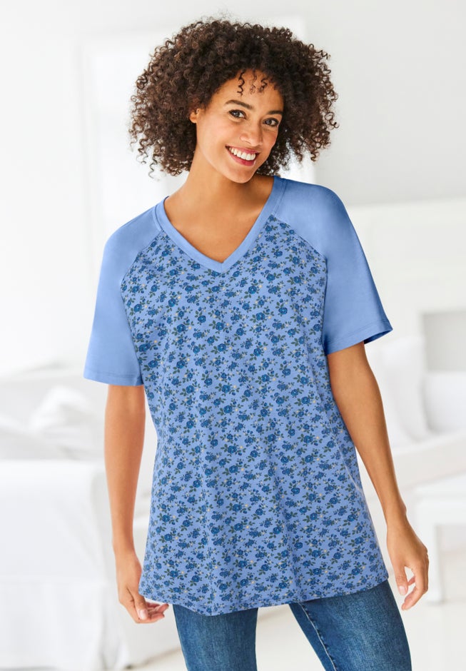 Elbow Sleeve V-Neck Baseball Tee image number 5