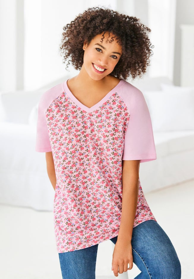 Elbow Sleeve V-Neck Baseball Tee image number 6