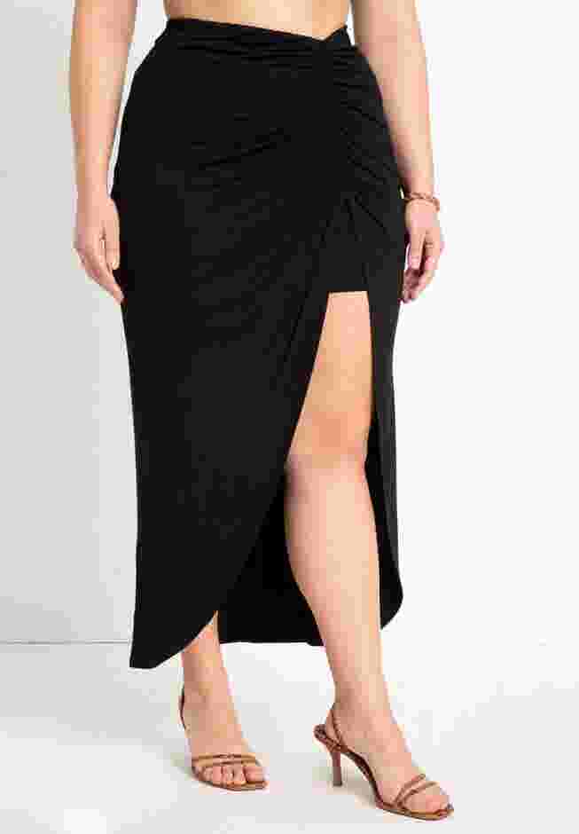 Shirred Midi Skirt With Slit image number 1