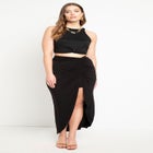 Shirred Midi Skirt With Slit image number null