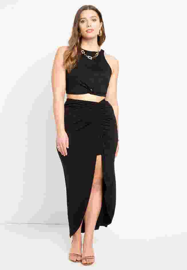 Shirred Midi Skirt With Slit image number 0