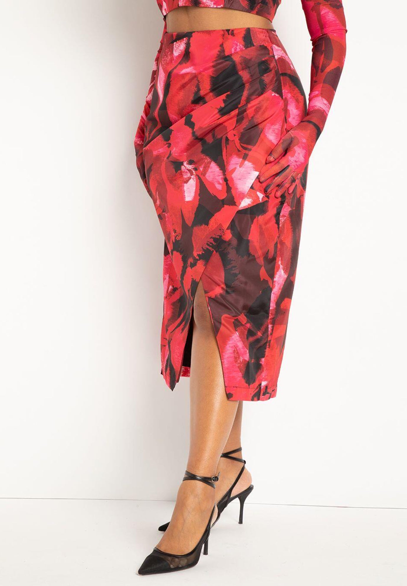Printed Pleat Detail Midi Skirt image number 1