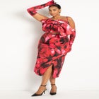 Printed Pleat Detail Midi Skirt image number null