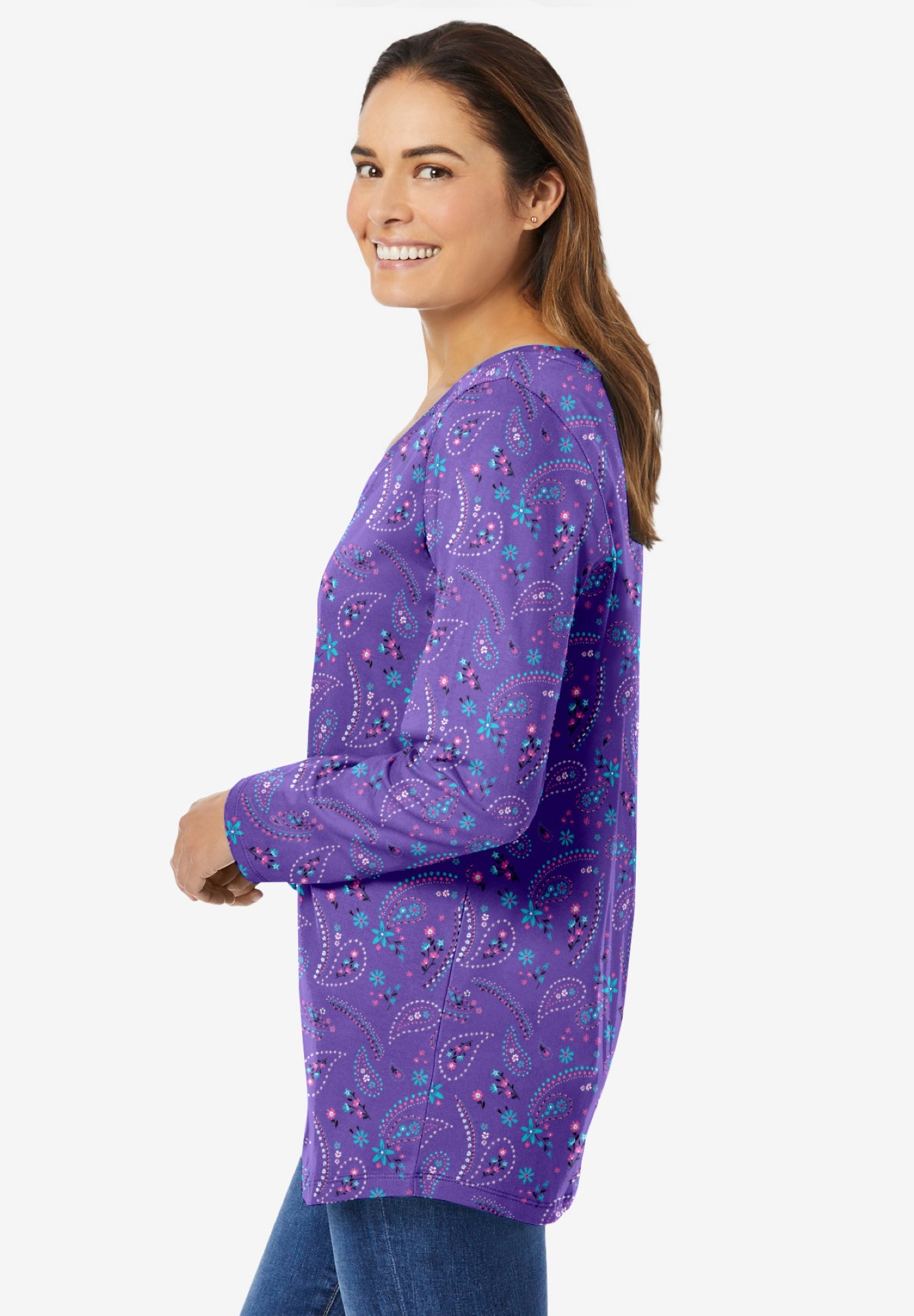 Perfect Printed Long-Sleeve V-Neck Tee image number 2