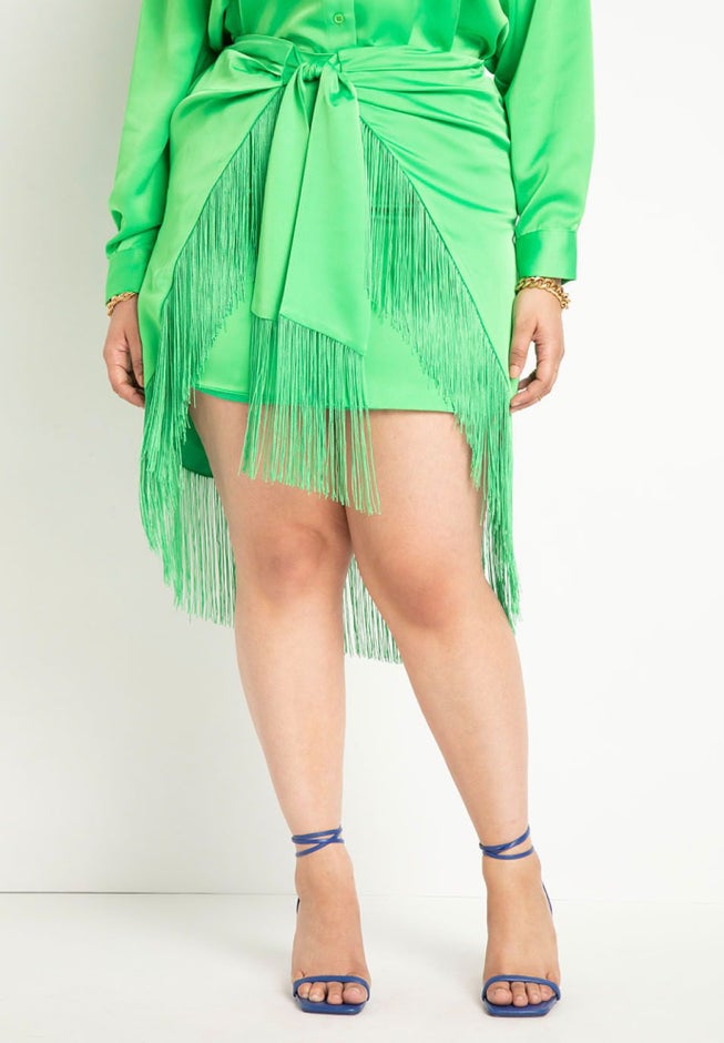 Fringe Satin Mini Skirt image number 1