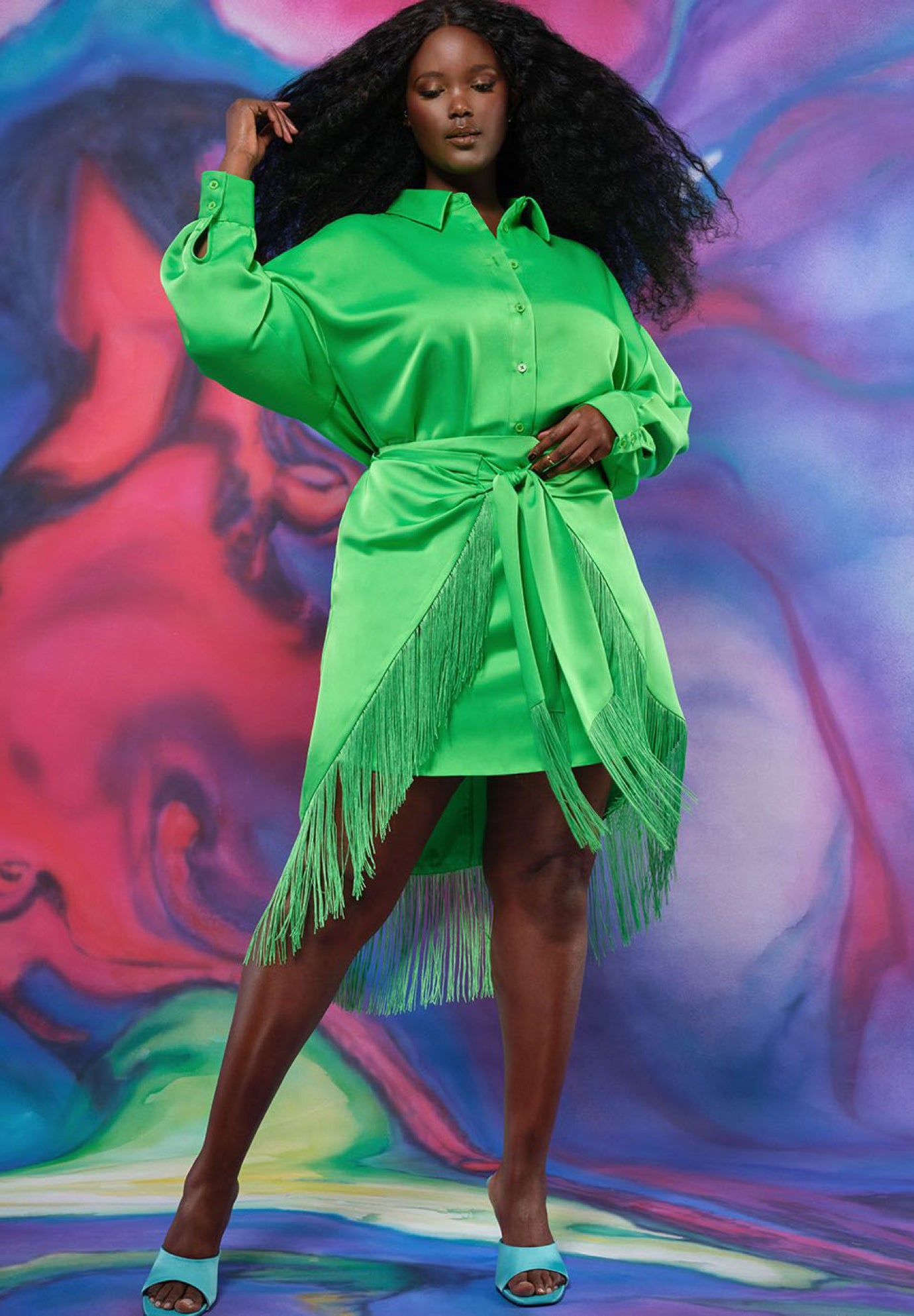 Fringe Satin Mini Skirt image number 3