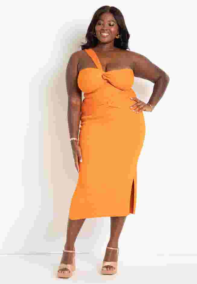 Twist Knit Midi Skirt with Slits image number 0