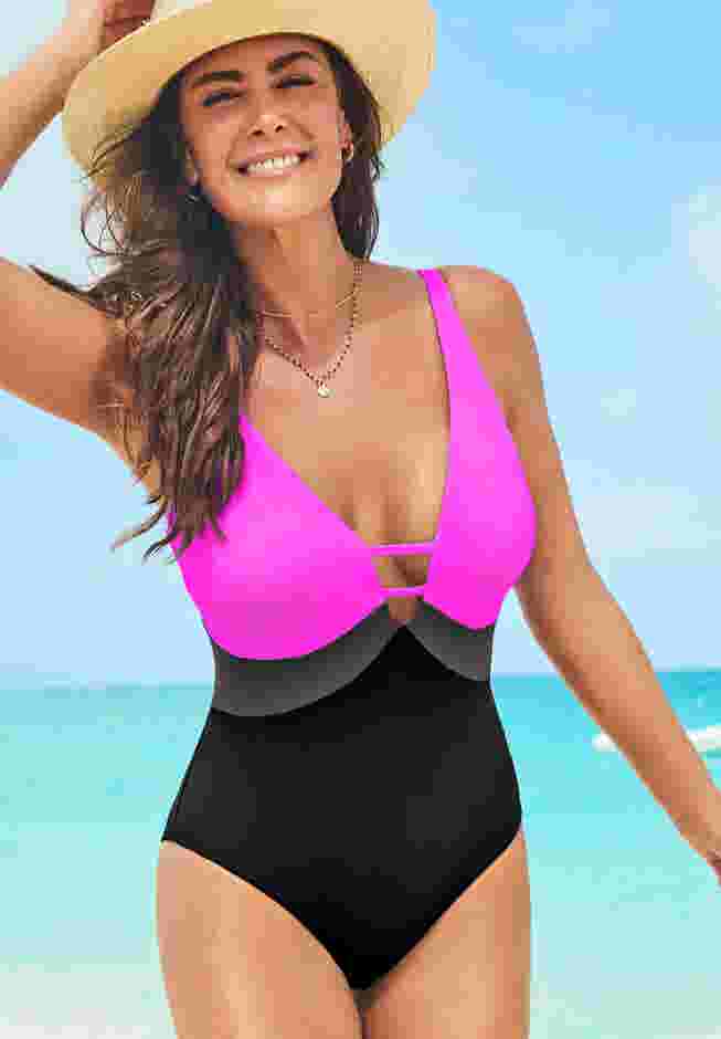 Colorblock V-Neck One Piece Swimsuit image number 0