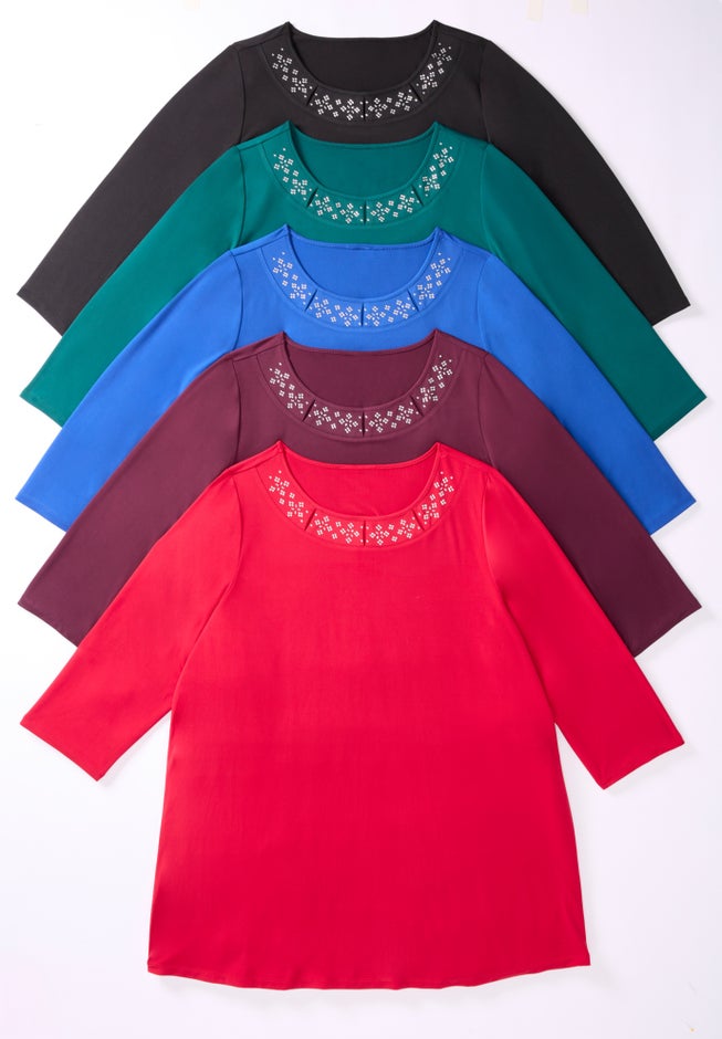 Embellished Stud Neckline Top image number 4