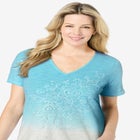 Short-Sleeve V-Neck Embroidered Dip Dye Tunic image number null