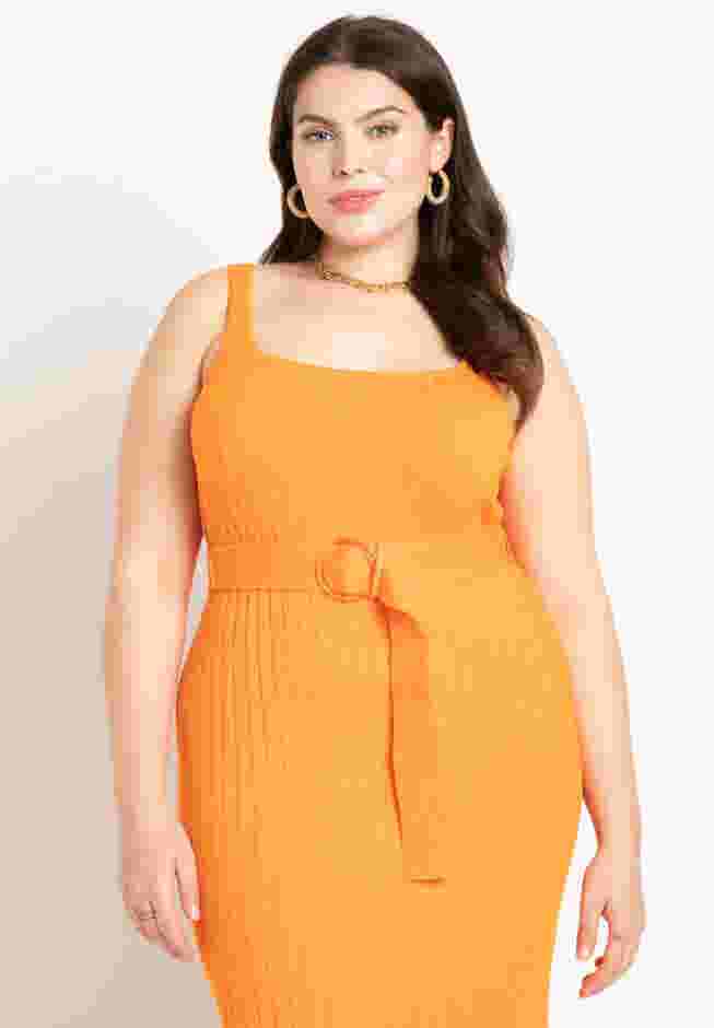 Knitted Rib Maxi Dress With Belt image number 1
