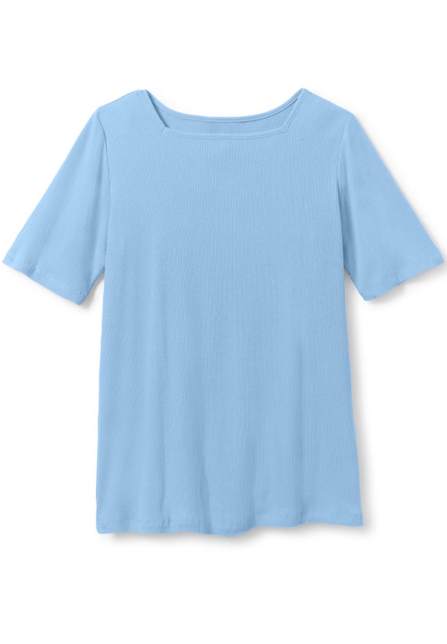 Ribbed Square Neck Elbow-Sleeve Tee image number 3