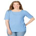 Ribbed Square Neck Elbow-Sleeve Tee image number null