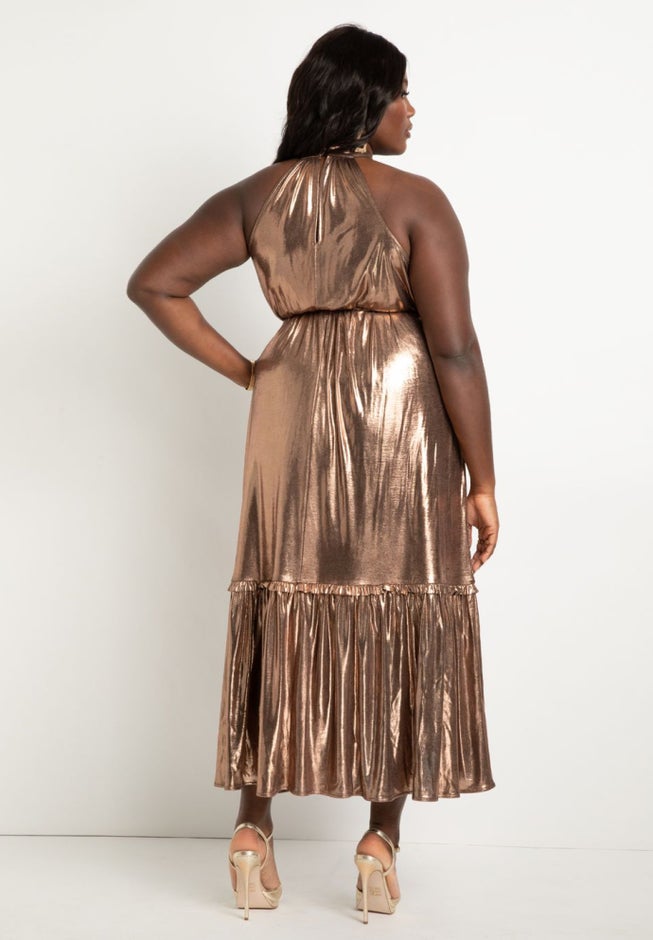 Metallic Dress With Halter Neckline image number 2