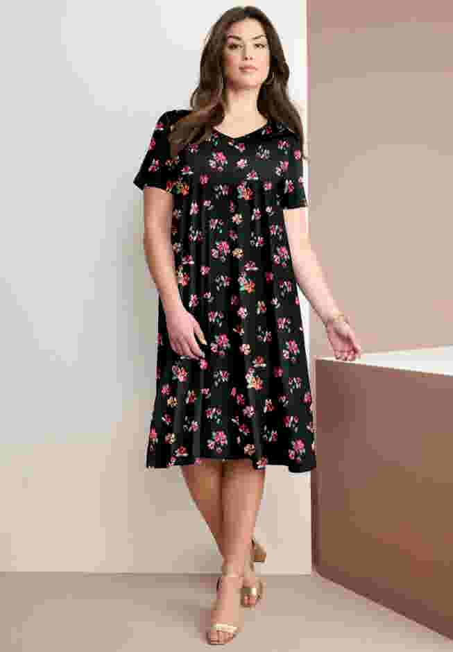 UltraSmooth™ Plus Size V-Neck Swing Dress – Soft Knit, Flattering Fit image number 3