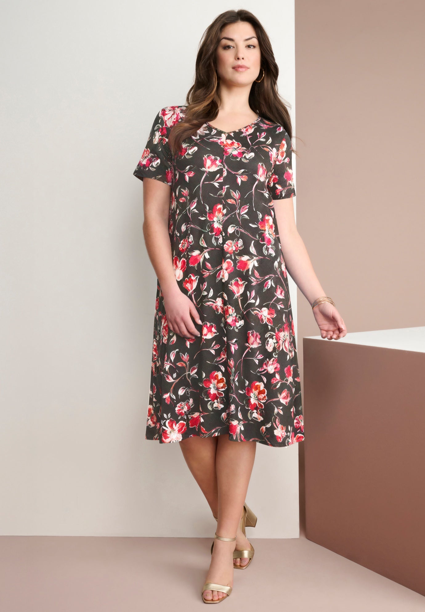 Plus Size Short Sleeve Sleeve Swing Dress image number 0
