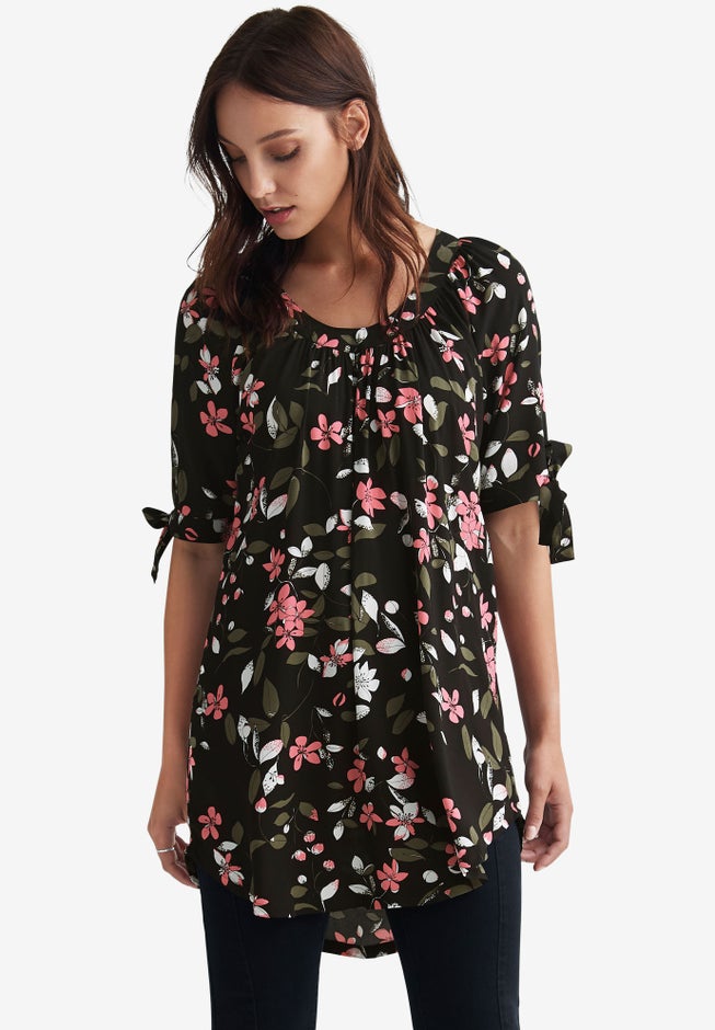 Tie-Sleeve Scoop Neck Tunic image number null