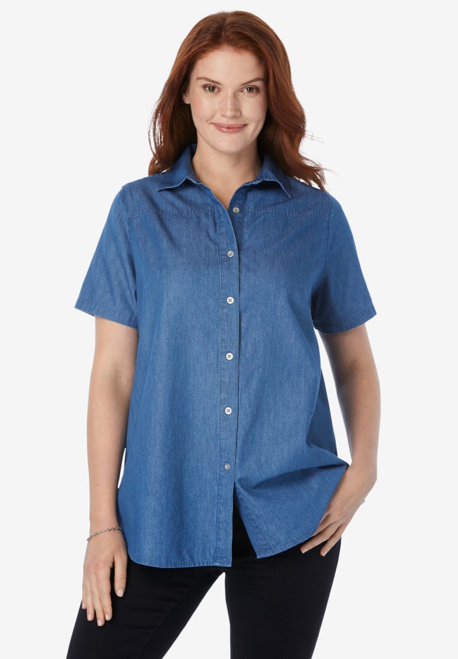Short-Sleeve Denim Shirt image number null