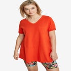 Stretch Knit V-neck Short Sleeve Chest Pocket Tunic image number 0