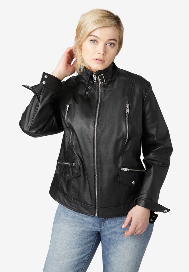 Zip Front Leather Jacket image number null