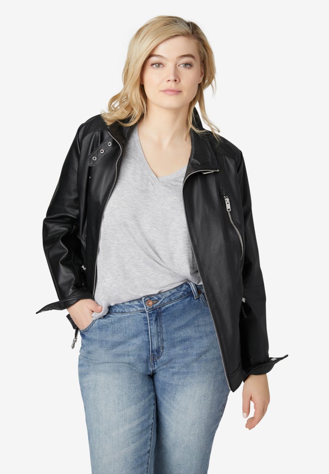 Zip Front Leather Jacket image number null