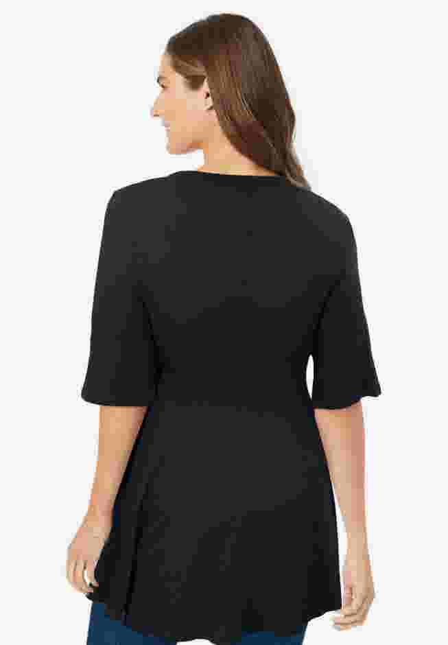 Elbow Sleeve V-Neck Fit and Flare Tunic image number 1