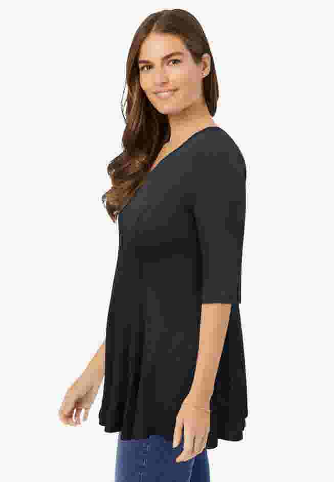 Elbow Sleeve V-Neck Fit and Flare Tunic image number 2