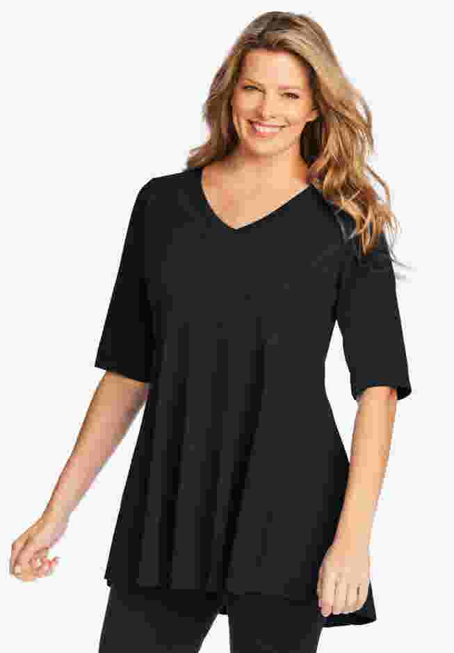 Elbow Sleeve V-Neck Fit and Flare Tunic image number 0