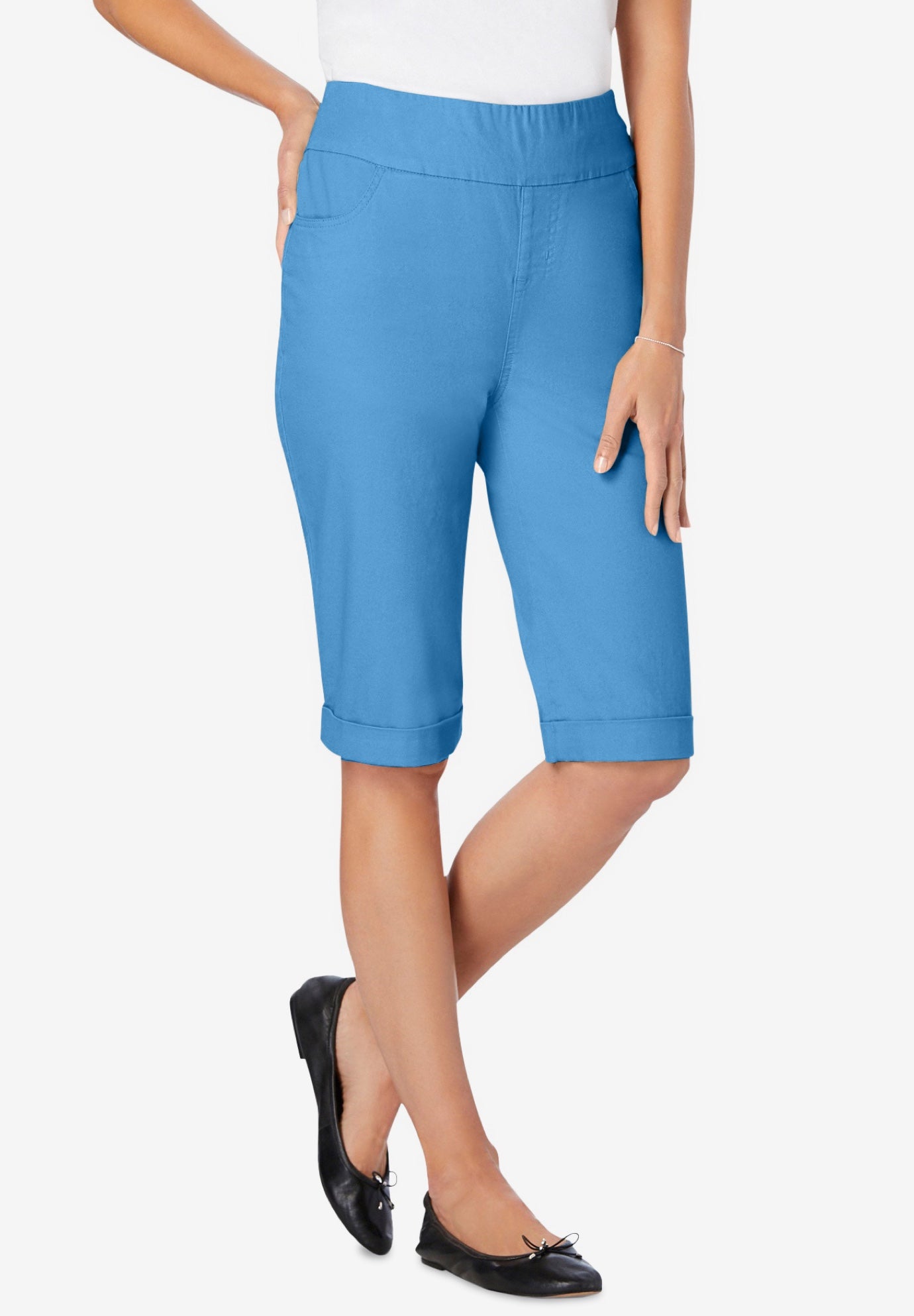 Smooth Waist Pull-On Flex Fit Short Denim Jeans image number 0