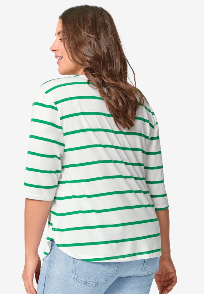 Striped Button Sleeve Tee image number 1