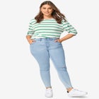 Striped Button Sleeve Tee image number null