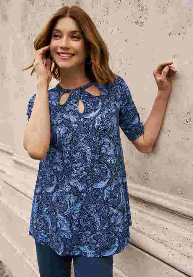 Stretch Knit Cutout Swing Tunic image number 0